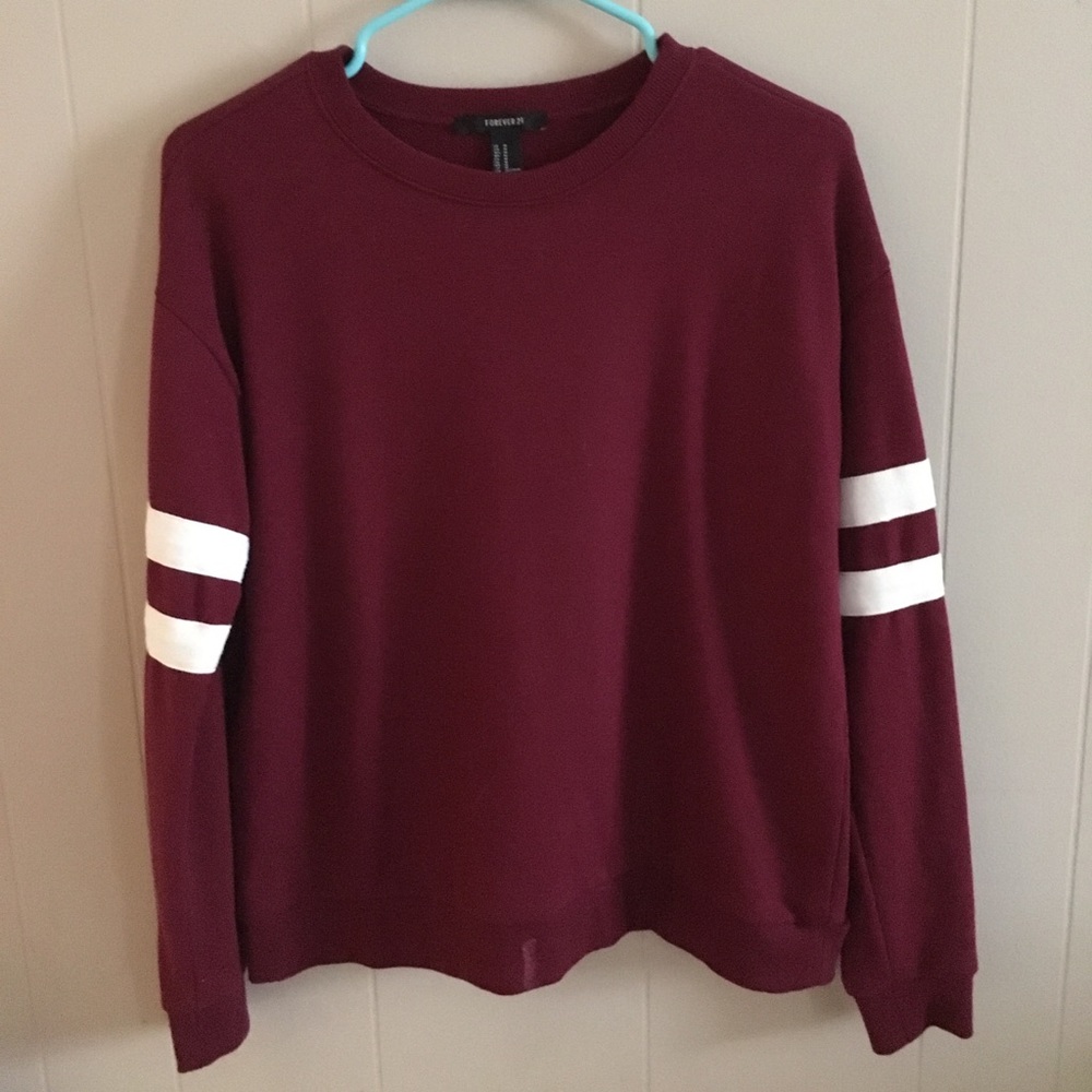 Red Sweatshirt Striped Sleeves